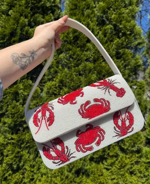 Beaded Lobster Crab Purse White thumbnail 1
