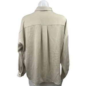 Zara Women's Cream White Long Sleeve Collared Pleated Button Down Shirt Top Sz M thumbnail 3