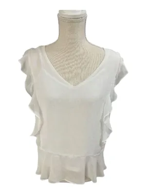 White Ruffle Sleeves V-neck Peplum Blouse Size M Pullover Summer Casual thumbnail 1