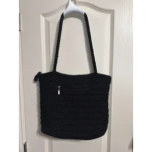 The Sak‎ Black Crochet Shoulder Bag Vintage Woven Boho Tote Braided Strap Granny thumbnail 2