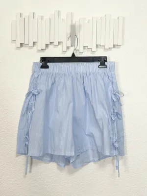 Miss Sparkling Blue Stripe High Waist Shorts Side Tie Pocket Casual Summer Short thumbnail 2