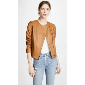 Vince Lamb Leather Moto Jacket Womens Size XS Walnut Camel Old Money Luxury Fall thumbnail 15