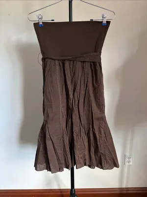 Old Navy Chocolate Brown Strapless Tie-Waist Midi Skirt thumbnail 3