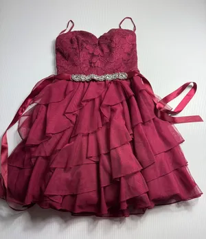 Love Reign Burgundy Lace Ruffle Beaded Waist Corset‎ Prom Party Dress Size 1 thumbnail 1