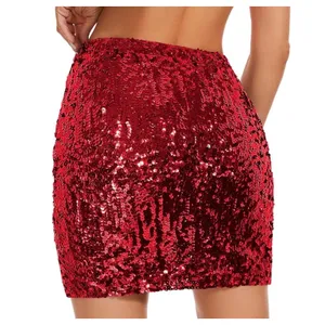 NWOT Red Sequin‎ Bodycon Mini Skirt Elastic Waist Stretch - Medium thumbnail 2