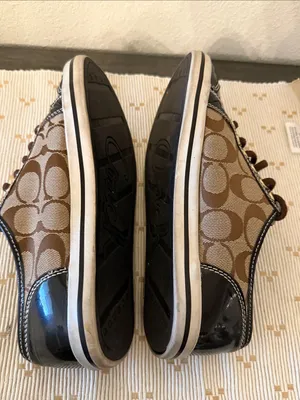 Coach Signature C Jacquard Patent Leather Low Top Sneakers Brown Khaki Size 7 thumbnail 7