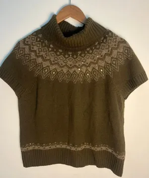 Jones New York Merino Wool Fair Isle Sequin Turtleneck Short Sleeve Sweater L thumbnail 1