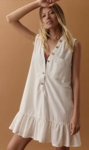 Pilcro Sleeveless V-Neck Linen Blend Flounce Mini Dress thumbnail 1
