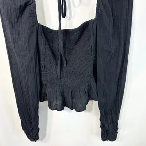 Free People Medium Top Chloe Long Sleeve‎ Smocked Black Regency Romantic 1296 thumbnail 11