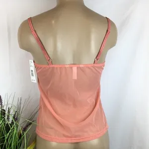 Felina Sheer Orange Eyelit Lace Trim Camisole Top NEW M thumbnail 3