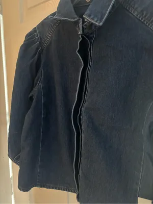 Oat New York Dark Blue Denim Puff-Sleeve Jacket, Size-Small thumbnail 3