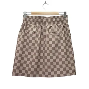 NWT Albion Cher Skirt Medium Brown Checkers Jetsetter Travel Performance Stretch thumbnail 3