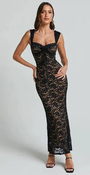 Showpo Collette Black Lace Midi Dress thumbnail 1