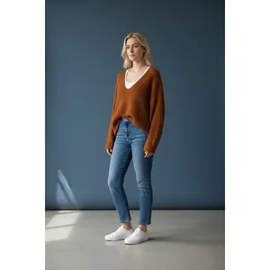 Free People Burnt Orange Alpaca Oversized Fuzzy Knit Sweater‎ Size Medium Women thumbnail 2