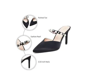 Elisabet Tang - Pointed Toe Heels Sandals 3.54" Pearl Strap Statin Mule - NIB thumbnail 2