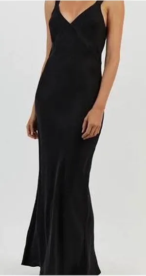 Dissh Kendall Black Midi Slip Dress Cupro Viscose V Neck Gold Ring Straps US 4 thumbnail 1