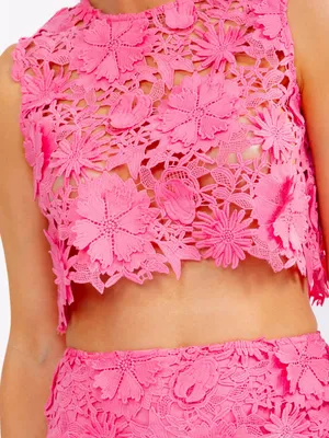 Main Strip NWT Hot Pink Crochet Floral 2-Piece Set | Crop Top & Mini Skirt thumbnail 4