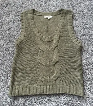 Olive Cable Knit Sweater Vest Green thumbnail 1