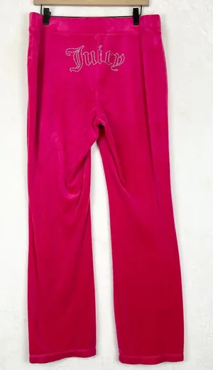Juicy Couture Big Bling Velour Track Pants Size Large Pink Y2K thumbnail 1