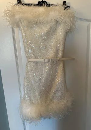 Nadine Merabi X Customized white Sequin Feather Dress thumbnail 3