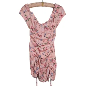 VRG GRL Floral Smocked Ruched Mini Dress Size Small Pink Dainty Coquette thumbnail 2
