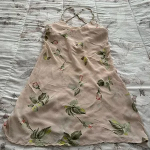 Obey beige floral Y2K spaghetti straps slip dress, size M criss cross back boho thumbnail 1