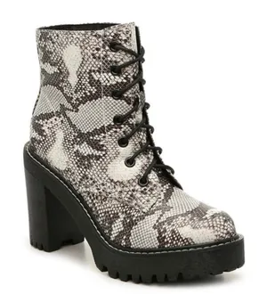 Madden Girl Platform Combat Boots Moto Snakeskin Animal Print Gray Black 10 thumbnail 1