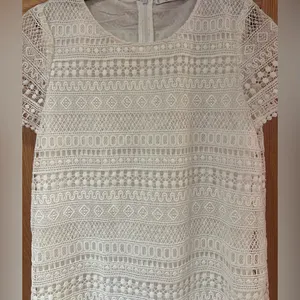 Mango White Crochet‎ Short Sleeve Lined Mini Shift Dress Size 6 Medium Cruise thumbnail 2