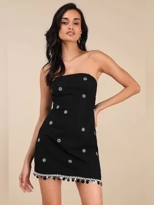Lulus Carlijn Black Embroidered Paillette Sequin Strapless Mini Dress Size XS thumbnail 4