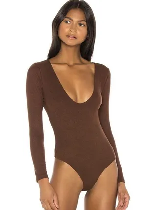 Lovers + Friends brown long sleeve bodysuit from revolve thumbnail 1