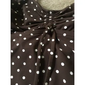 Lands End Women's Polka Dot Swim Top Halter Size 10D Brown White Swim Wear thumbnail 2