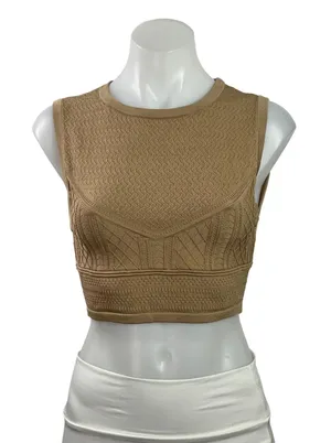 Aritzia Babaton Womens Brown Sleeveless Eyelet Crop Sweater Tank Vest Top Size M thumbnail 1