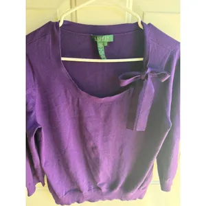 Vintage Ralph Lauren Purple Silk Blend Scoop Neck Bow Sweater Women's‎ Large thumbnail 2
