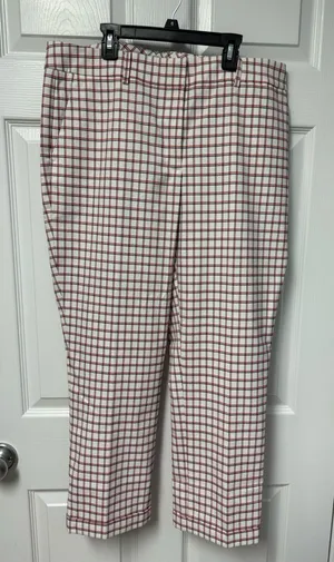 Tommy Hilfiger White and Red Checked Straight Leg Pants thumbnail 1