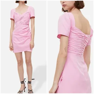 H&M Pink Ruched Puff Sleeve Mini Dress S Cottagecore Coquette Romantic thumbnail 2