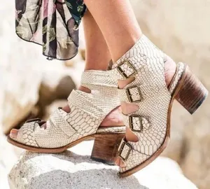 FREEBIRD by Steven Quail Ivory Textured Snake Leather Buckle Gladiator Sandals 9 thumbnail 2