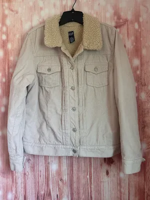 Gap Cream Sherpa Lined Corduroy Button Front Trucker Jacket Size L thumbnail 1