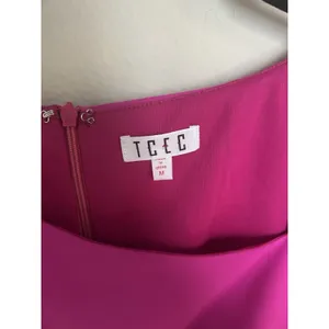 TCEC Pink Mini Dress Size M Asymmetrical Neckline Puff Sleeves Preppy Career thumbnail 6