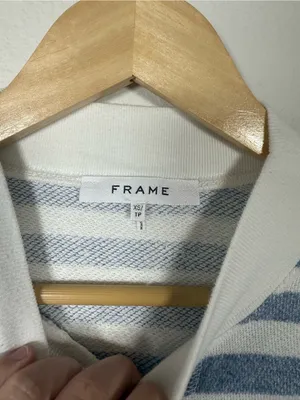 FRAME Drop Shoulder Crew Pullover Chambray Multi Striped Sweatshirt XS thumbnail 10
