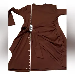 Showpo Marleen Wrap‎ Front Long Sleeve Bodycon Mini Dress in Dark Oak Sz 16 NEW thumbnail 9
