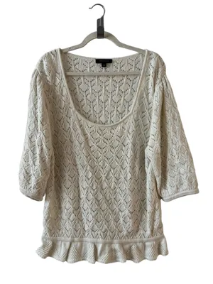 Ann Taylor Pointelle Crochet Square Neck Sweater Top XXL thumbnail 8