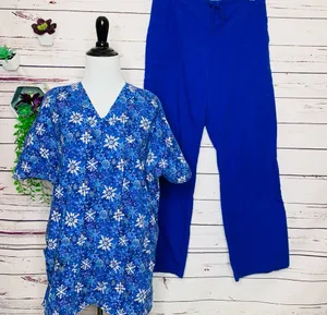 Scrubstar Blue Winter Snowflakes Medical Scrubs Set Size Medium Scrub Top & Pants thumbnail 1
