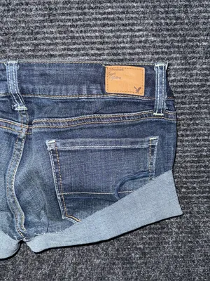 VTG Y2K American Eagle Ultra Low Rise Micro Mini Jean Shorts 2 Grunge Preppy thumbnail 3