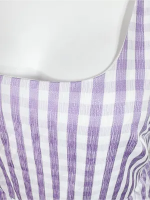 DKNY Gingham Check Square Neck Midi Dress Purple White 12 Cottagecore Sleeveless thumbnail 6