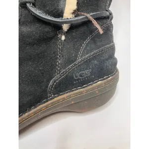 UGG Sunburst Tall Boots Womens 7 Black Good Suede Sheepskin Lace Up 5153 thumbnail 4