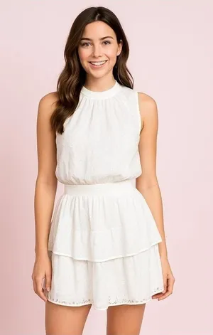 Laundry By Shelli Segal White Eyelet Cotton Layered Tiered Sleeveless Dress XL thumbnail 1