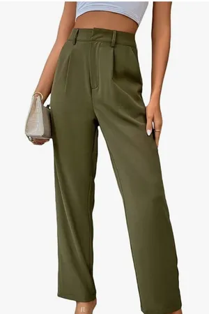 High waisted army Green Trousers with Pockets size medium fits women's 6… thumbnail 1