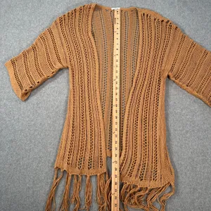 Easel Crochet Open Knit Duster Cardigan Small/Medium Brown Fringe Boho thumbnail 7