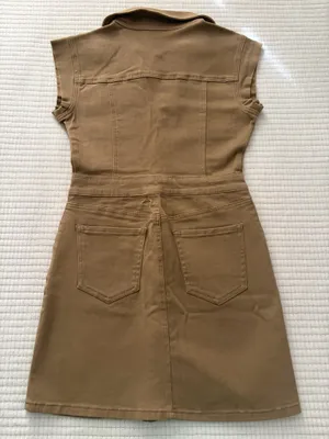 Tinsel Tan Denim Sleeveless Dress Collared Button Front Pockets XS thumbnail 2