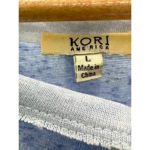 Kori America Colorblock Boho Top Blue‎ White Floral Patchwork Sleeves L thumbnail 3
